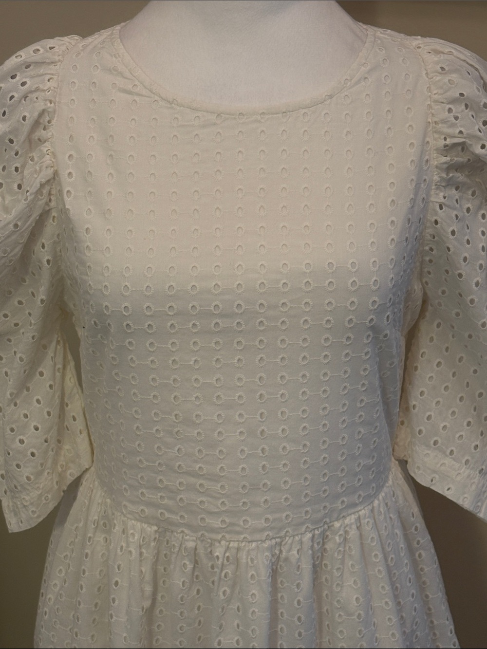 a new day White Eyelet Midi Dress Puff Sleeve Size XS - Picture 3 of 15